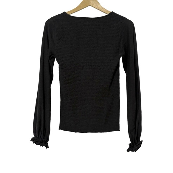Nation LTD Black Smocked Body Balloon Sleeve Top Size Small Neutral Boho Fall - Picture 2 of 5